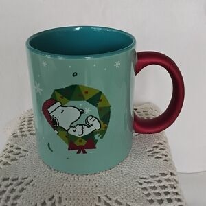 Snoopy Holiday Mint Green Mug with Red Handle